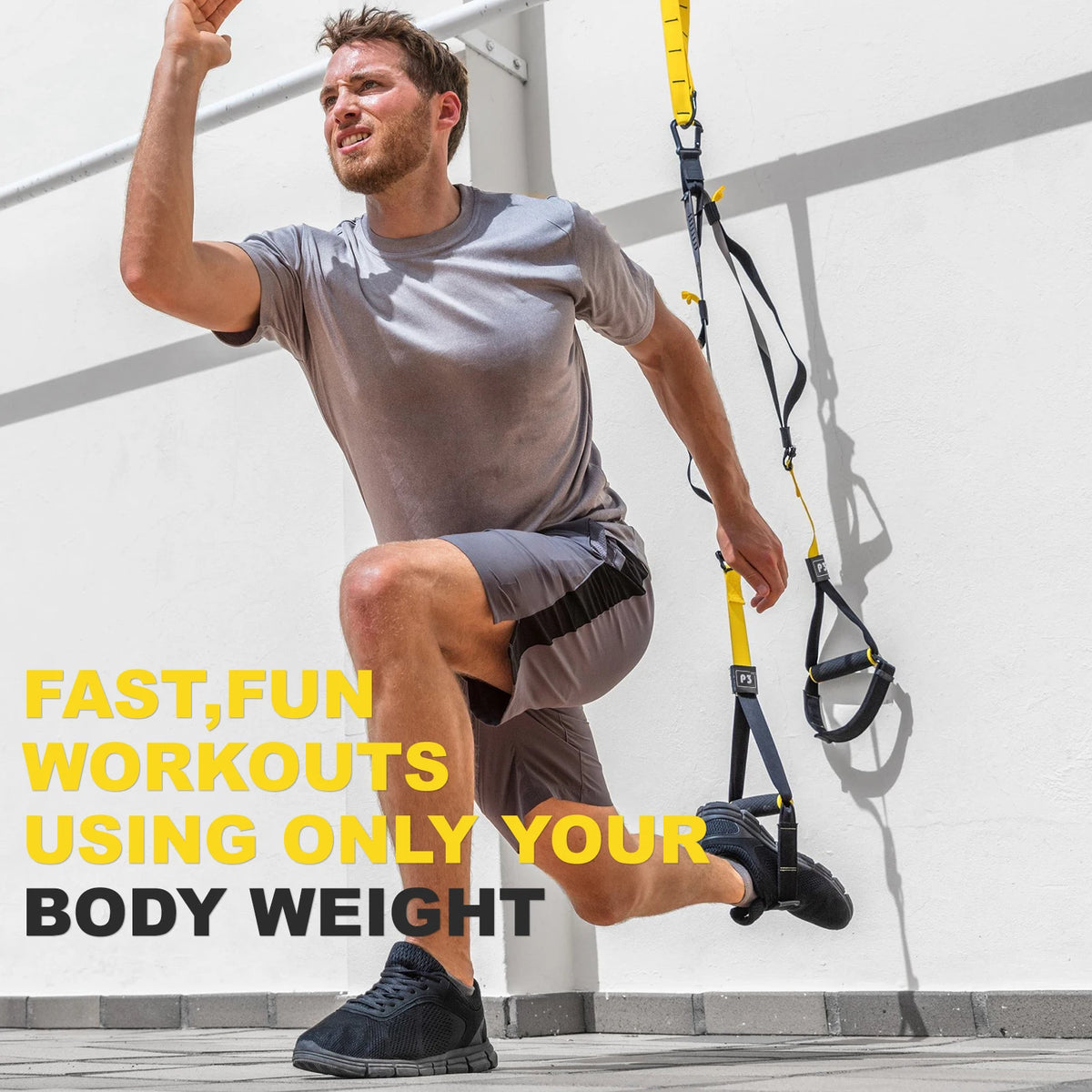 YFAZ Suspension Resistance Training Kit, Adjustable BucklePositions Straps (2-3m), Door Anchor, Easy Setup & Use,Travel-Friendly Trainer, Enhancing Balance, Durable PolyesterFiber for Gym Outdoor, Easy Setup And Use, Travel-F