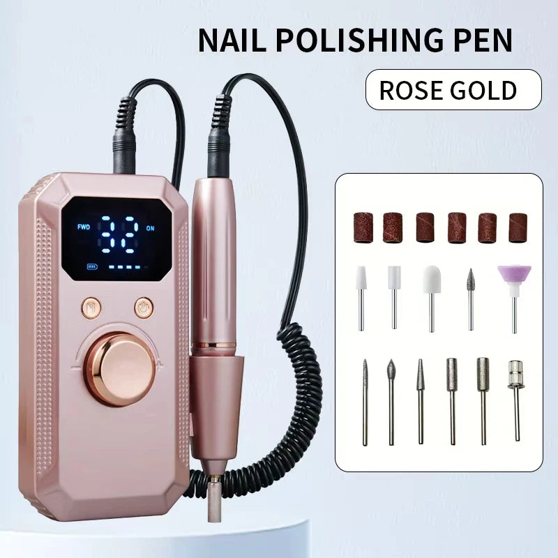 Professional Rechargeable Electric Nail Filer, Portable Cordless Nail Filer, High-Definition LED Display, Multiple Speed Settings, Nail and Pedicure Kit, Suitable for Polishing, Filing, and Removing Acrylic Gel Nails, Ideal H
