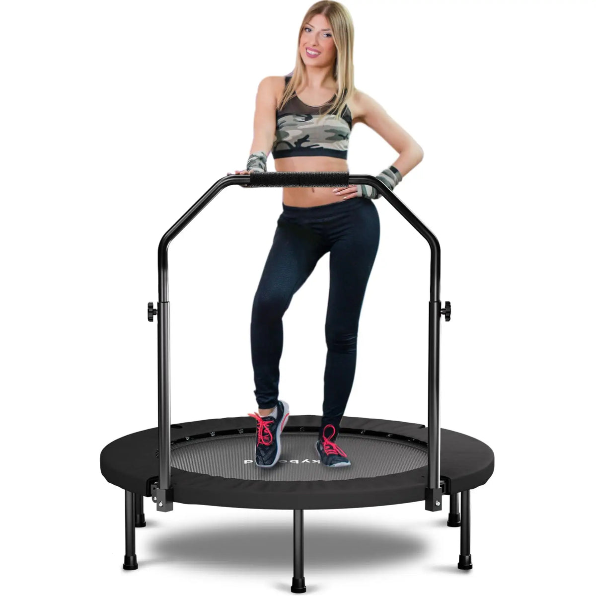 Foldable Fitness Trampoline Rebounder With Adjustable Handle