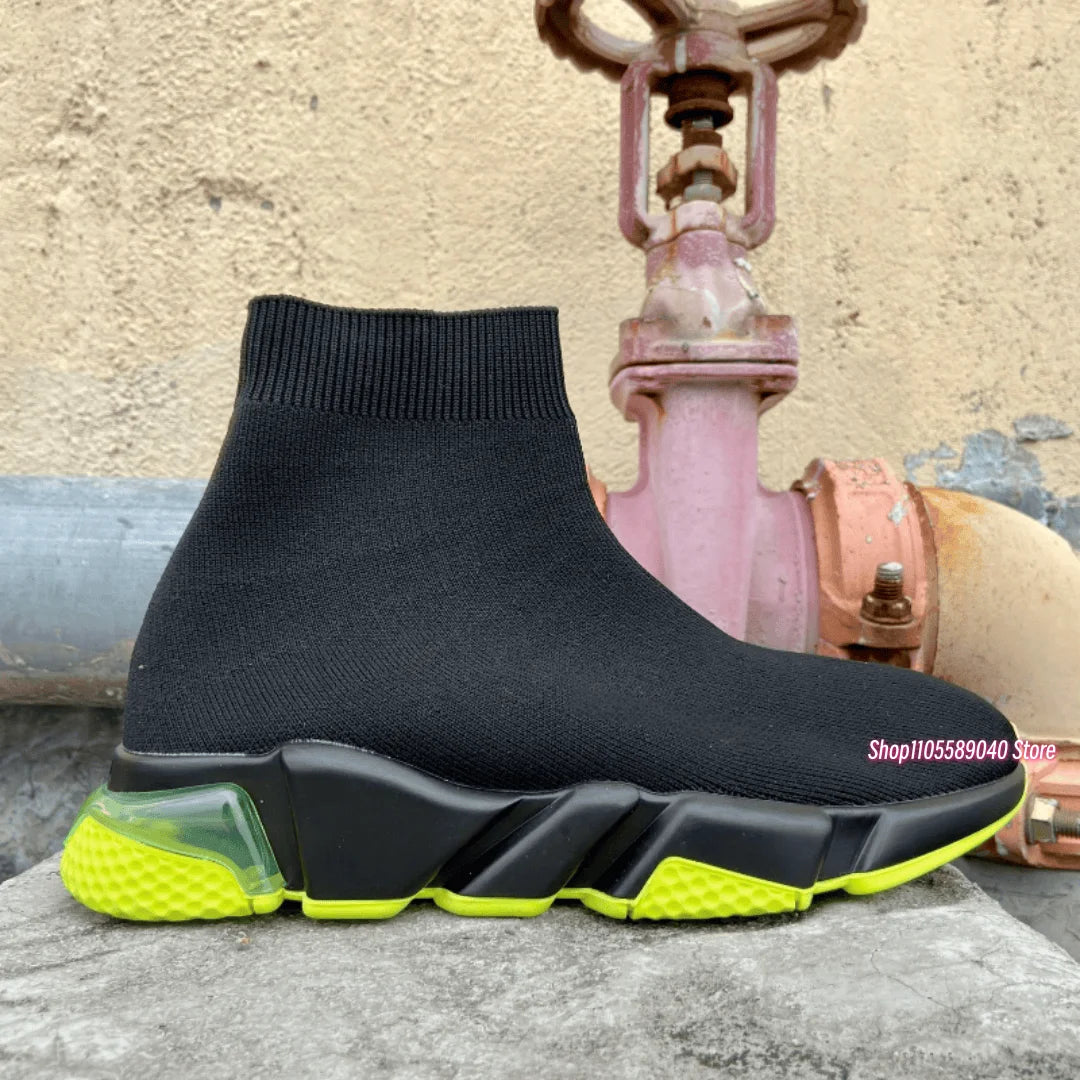 Sock shoes - Men's knitted high-top socks shoes, stretchy short boots, thick-soled casual sports shoes