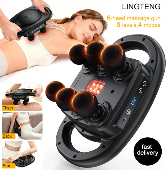 Lingteng Handheld Percussion Massage Gun With Six Interchangeable Heads