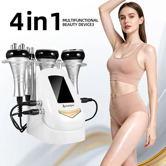 4-in-1 multi-functional beauty device, ultrasonic cavitation machine, 40k lymphatic massage slimming instrument, body care vacuum liposuction device, anti-wrinkle rejuvenation device, skin tightening and lifting.