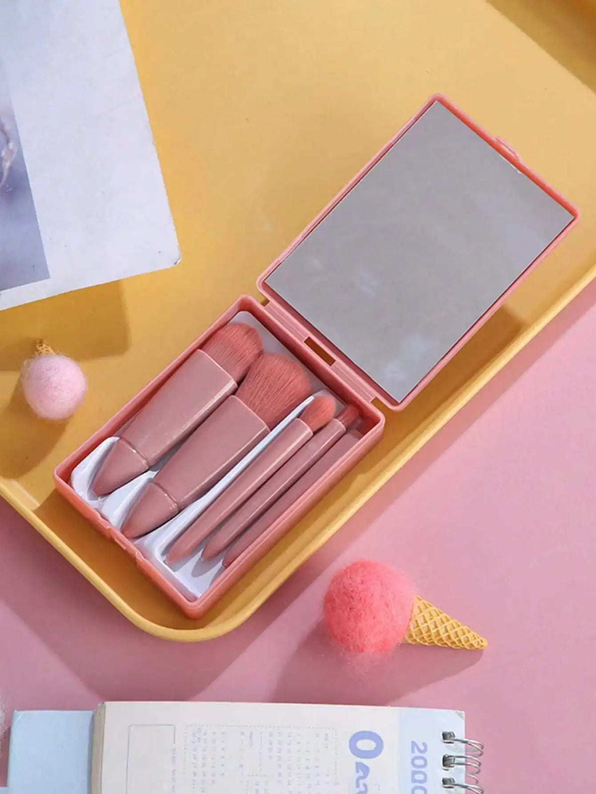 Portable Makeup Brush Set With Cosmetic Mirror Case, Eye Shadow, Foundation, Lip Brush, Concealer Makeup Tools, Gift For Women,Brush Set,Makeup Brush Kit,Make Up Brush Set,Make Up Set Complete,Makeup Brush Set,Complete Makeup