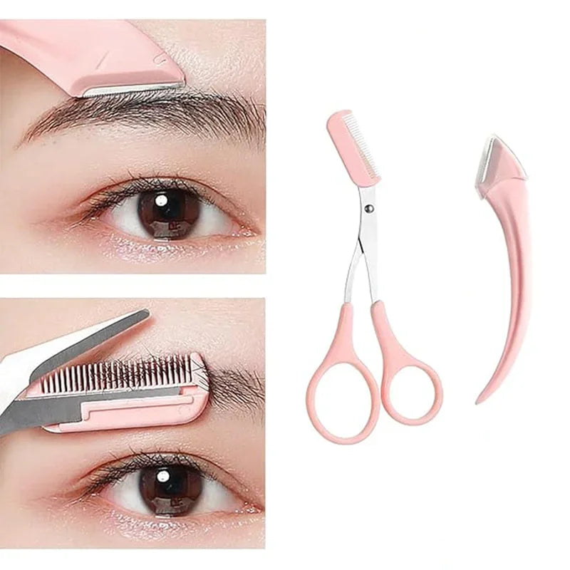 Eyebrow Grooming Set With Curved Razor Scissors And Comb