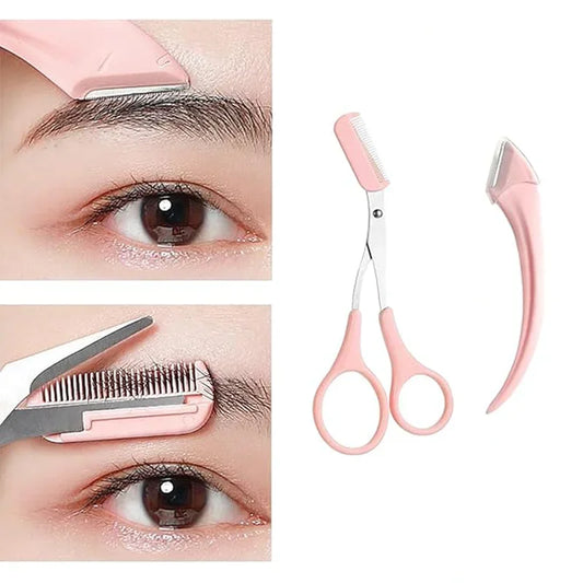 Eyebrow Grooming Set With Curved Razor Scissors And Comb