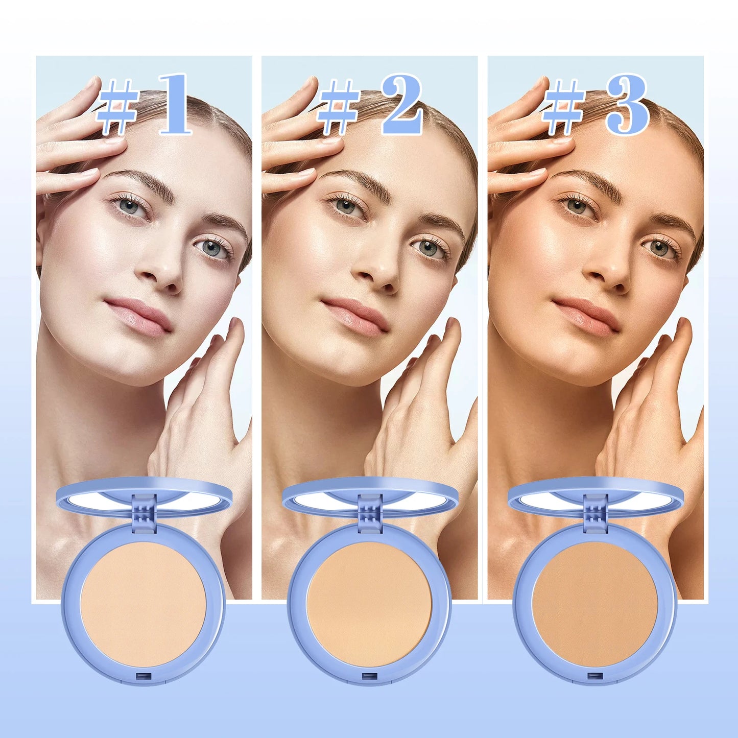 OUHOE Setting Makeup Pressed Powder Waterproof Oil Control Concealer Full Coverage Lasting Brighten Skin Tone Makeup
