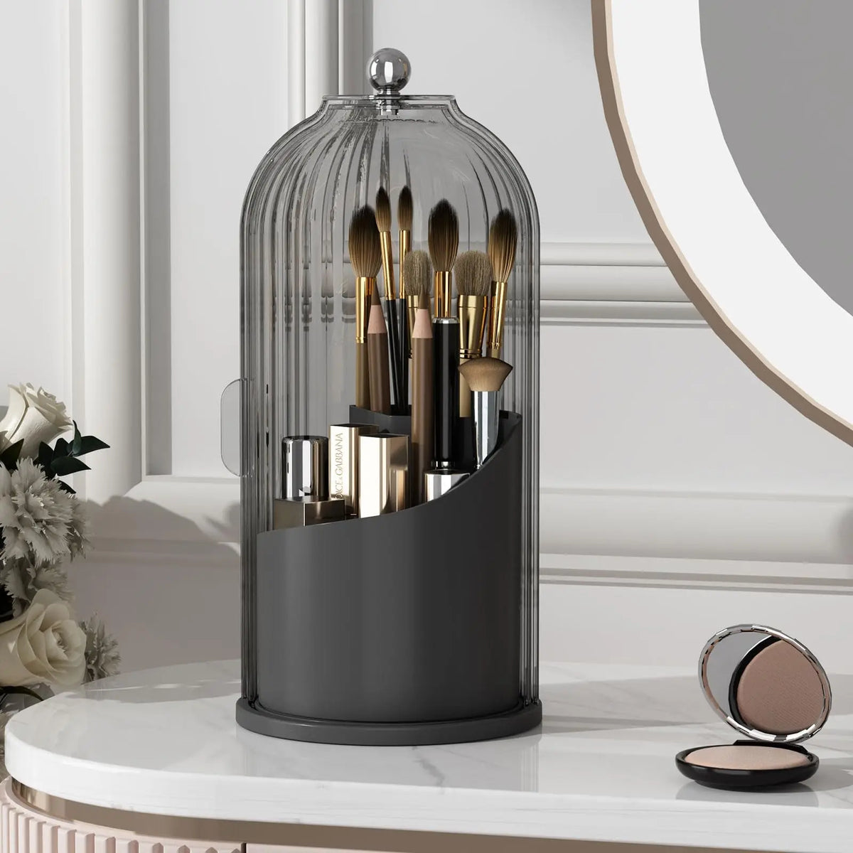 YOOLENS Rotating Makeup Brush Holder Organizer With Dustproof Protective Lid