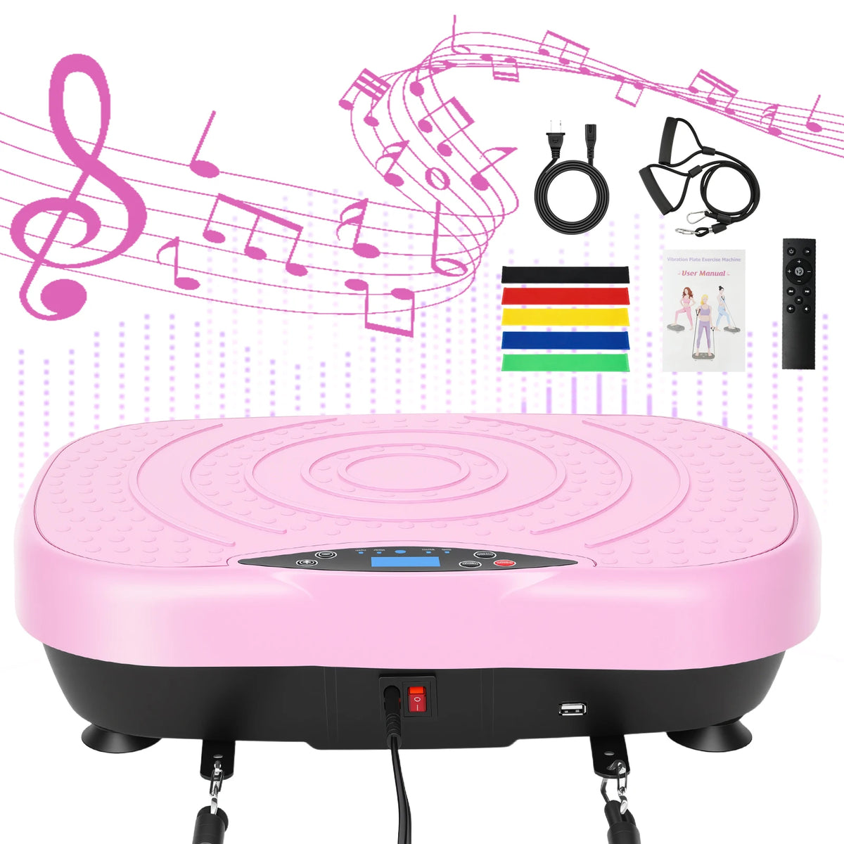 Portable Vibration Plate Exercise Machine Whole Body Workout Platform with Bluetooth Resistance Bands 5 Yoga Straps 10 Auto 200 Manual Speed Settings for Weight Loss & Shaping