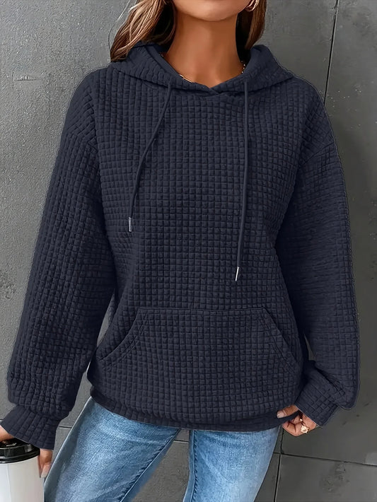 Women Waffle Knit Hoodie Long Sleeve Pullover Sweatshirt