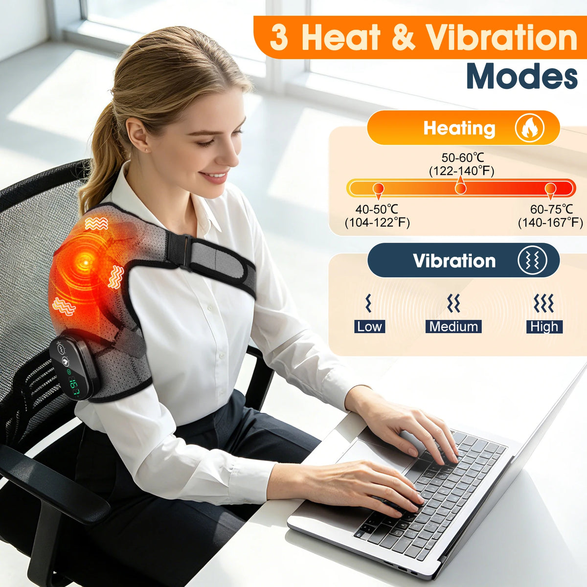 Cordless Electric Heating Shoulder Massager Vibration Shoulder Brace Massage Support Belt Adjustable Hot Compress Shoulder Shawl