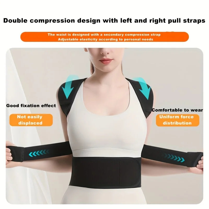 1PC Breathable Back Posture Corrector with Aluminum Plate - Cross Traction Adjustable Straps, Unisex Office/Home Wear Support Aid (Gray/Black)