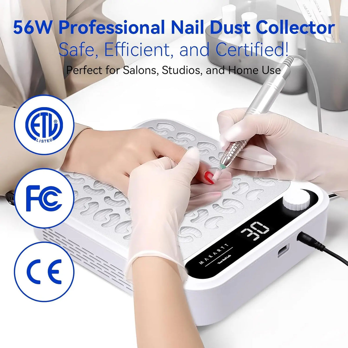 Makartt Professional Nail Dust Collector Adjustable Suction LED Display