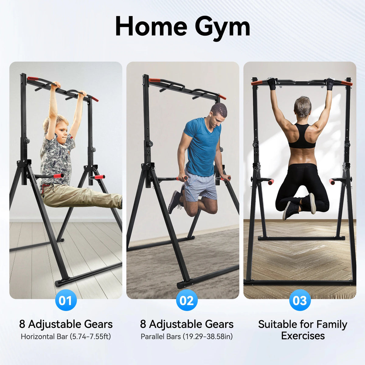 Adjustable Pull Up Station Home Foldable Strength Training Equipment Triangular Horizontal Bar, 200kg Load for Home & Gym