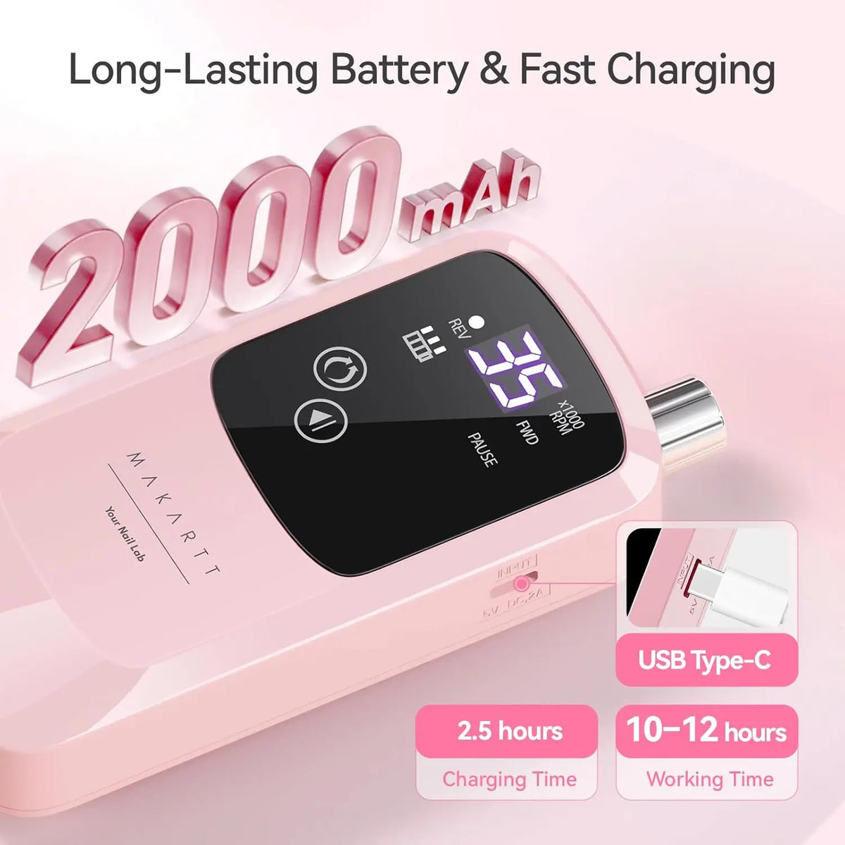 Makartt Rechargeable Electric Nail Drill With LED Display