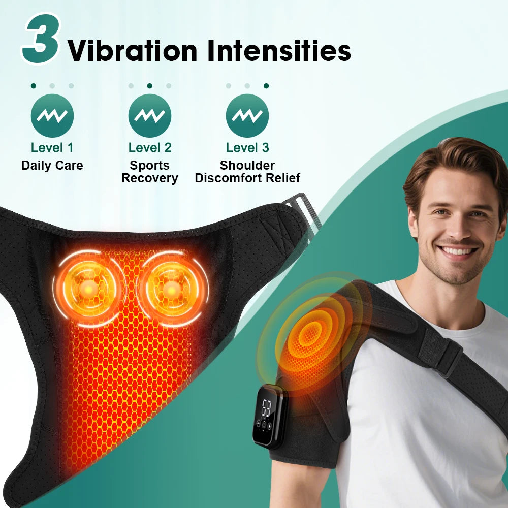 Electric Heating Vibration Shoulder Massager Wrap 3 Massage Mode 3 Adjustabal Temperature Shoulder Support Belt Strap
