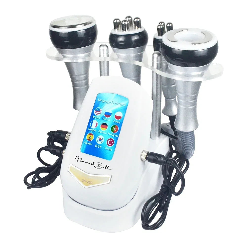 4-in-1 multi-functional beauty device, ultrasonic cavitation machine, 40k lymphatic massage slimming instrument, body care vacuum liposuction device, anti-wrinkle rejuvenation device, skin tightening and lifting.