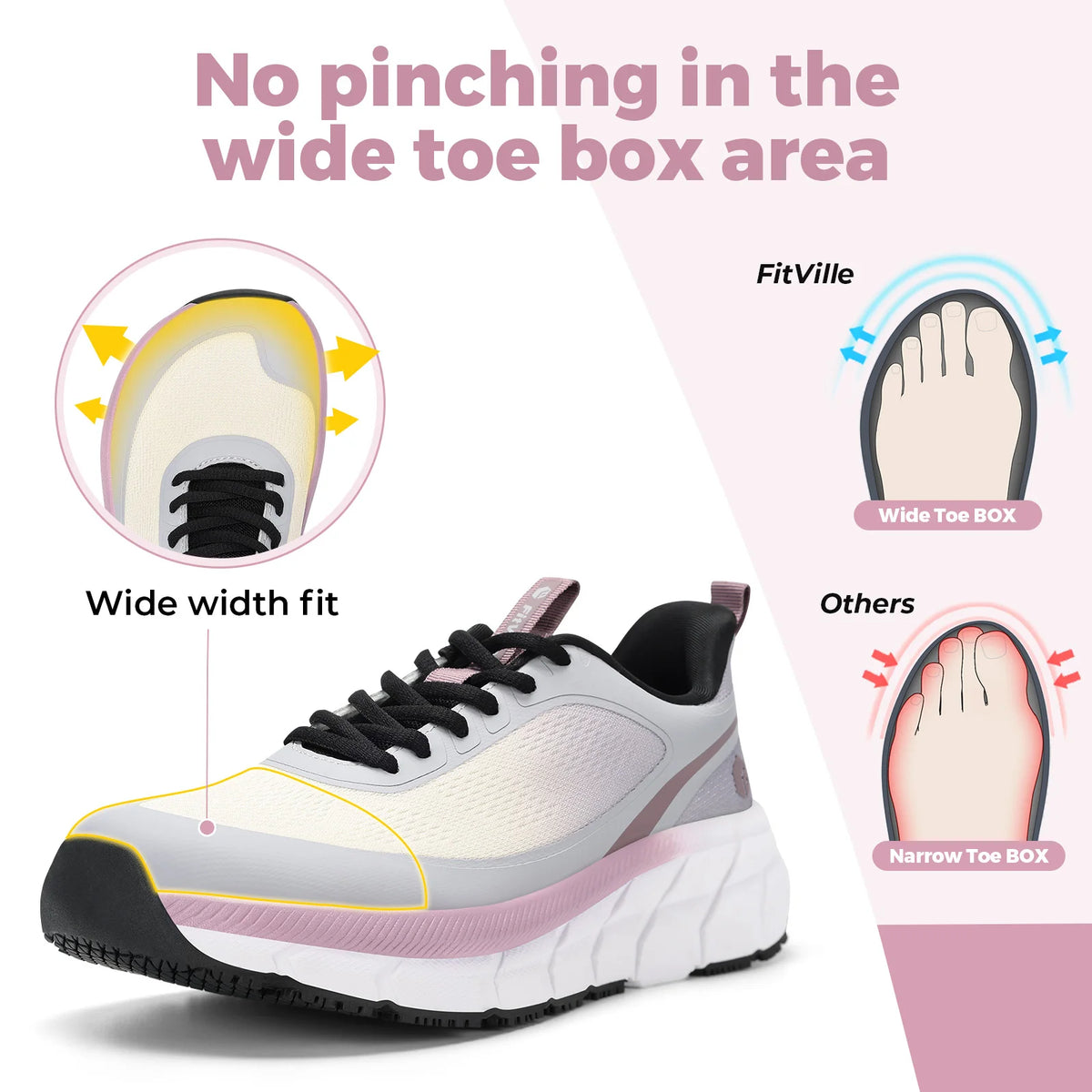 FitVille Women's Sports Shoes, Wide Casual Breathable Non‑Slip Sneakers, Comfortable Cushioned Running Jogging Shoes with Arch Support