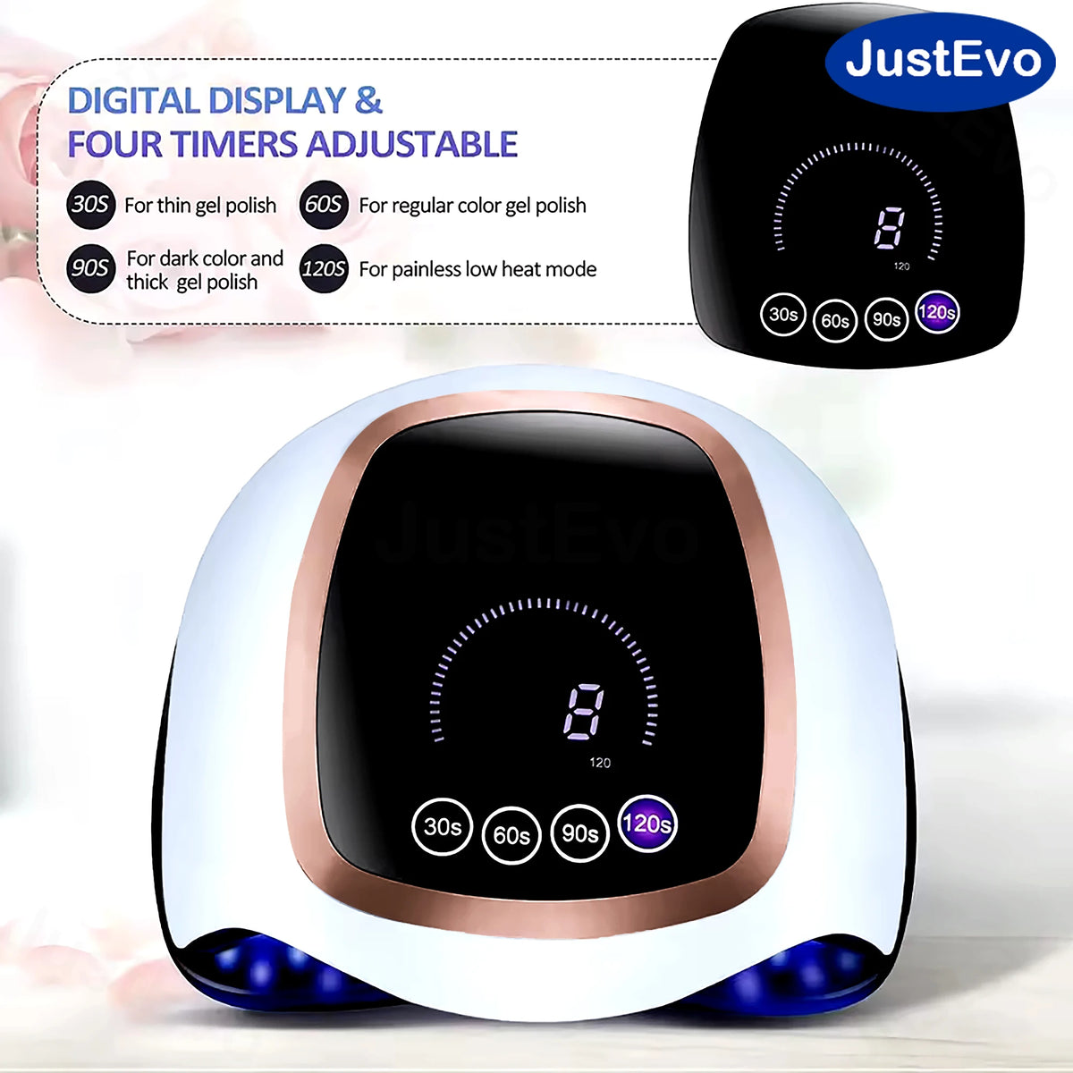 JustEvo LED Nail Lamp For Gel Polish Smart Sensor Nail Dryer With 4 Timers LCD Display Removable Base Professional Manicure Pedicure Light Machine For Home Salon DIY Nail Art Low Heat US Plug