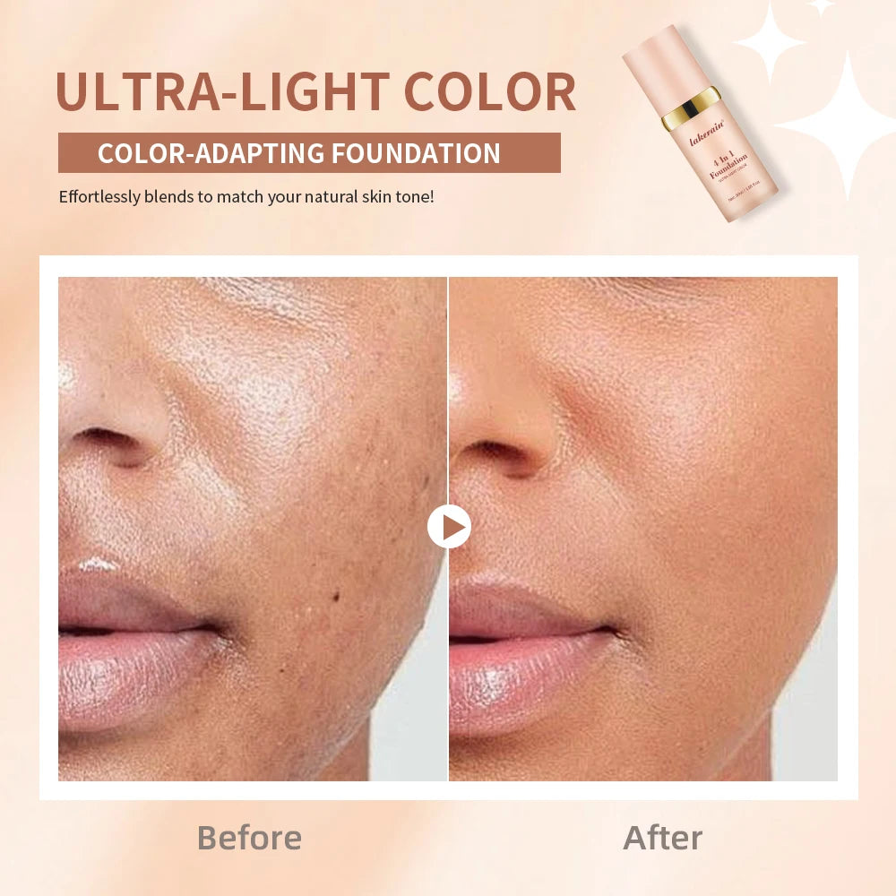 4 In 1 Color Changing Foundation Hydrating Moisturizing Long Lasting Waterproof Travel Full Coverage Makeup Base Smooth Natural Skin Tone Daily Facial Make Up Concealer Primer