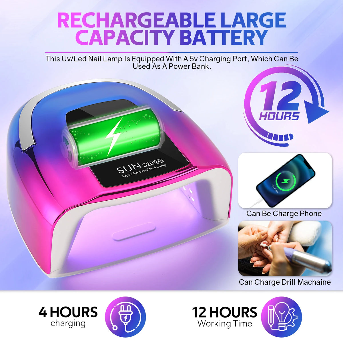 SAYSALLY Rechargeable UV Nail Lamp for Gel Nails and Manicures