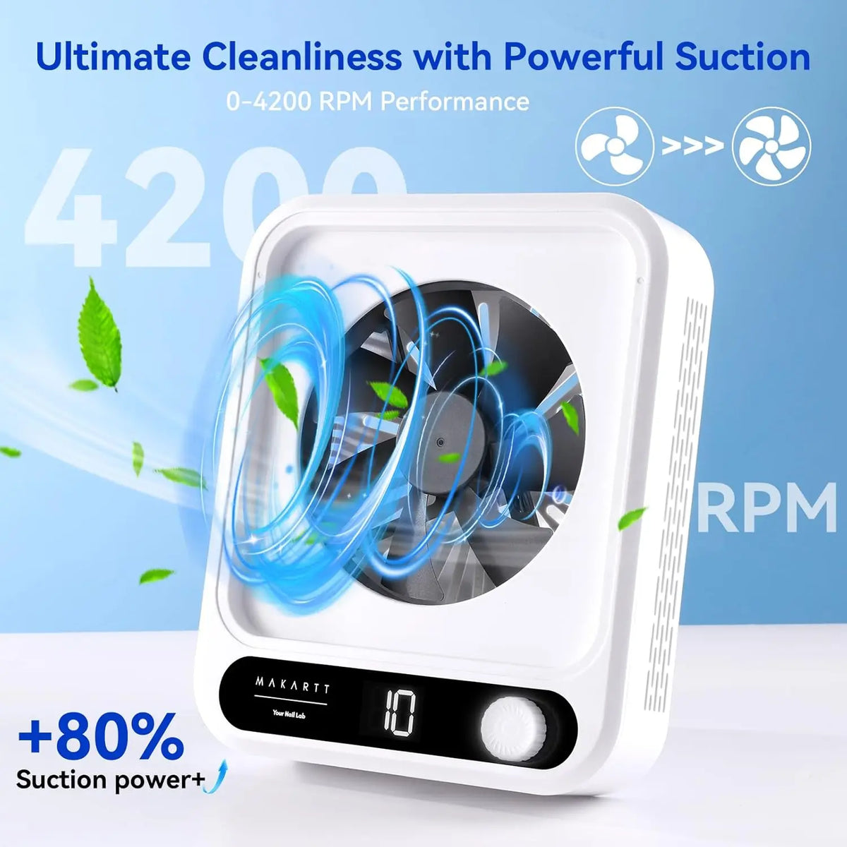 Makartt Professional Nail Dust Collector Adjustable Suction LED Display