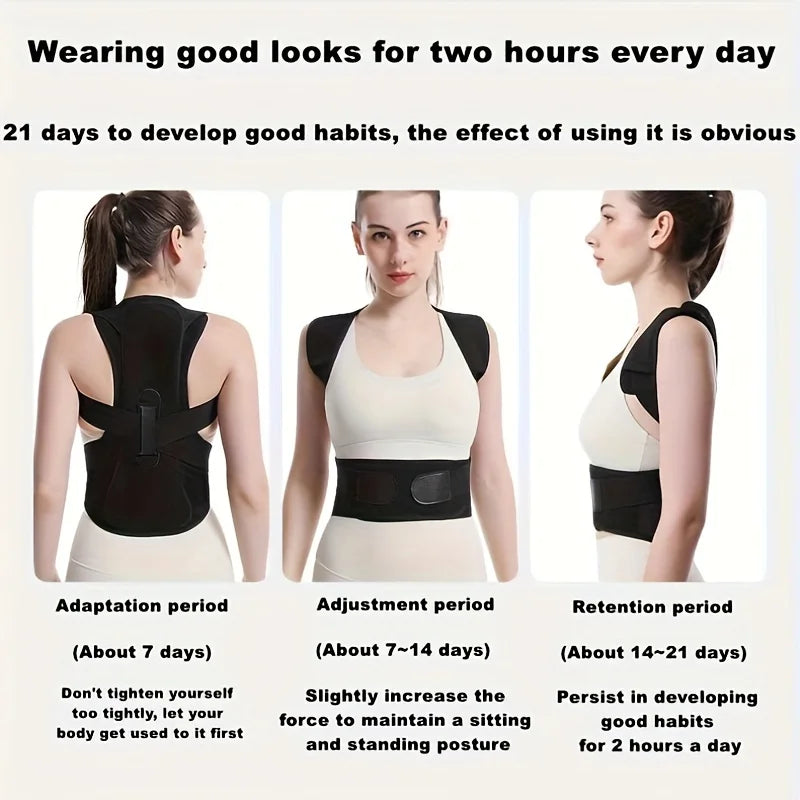 1PC Breathable Back Posture Corrector with Aluminum Plate - Cross Traction Adjustable Straps, Unisex Office/Home Wear Support Aid (Gray/Black)