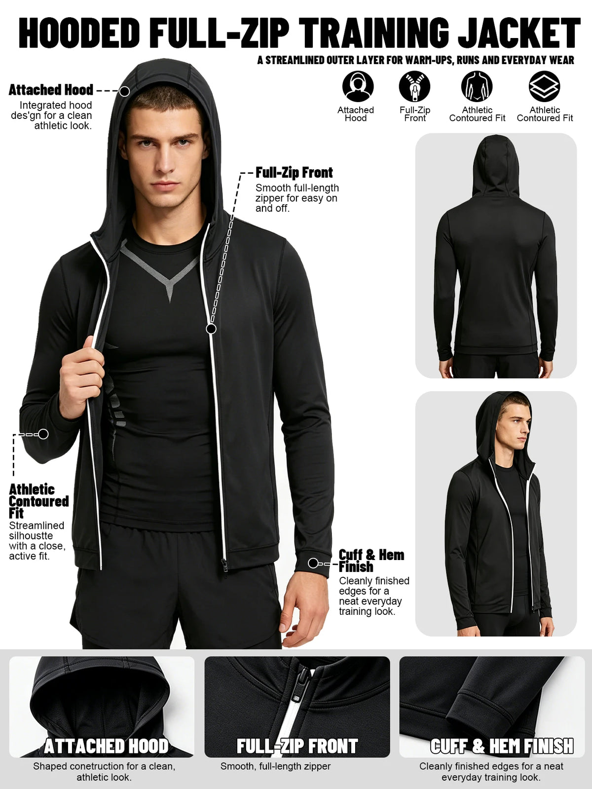 This Men's Four-Piece Tracksuit Includes A Zip-Up Hoodie, A Sports T-Shirt, Running Shorts, And Stretch Leggings. Made From Quick-Drying, Breathable, And Elastic Fabric, It's Perfect For Running And Workouts, Suitable For All