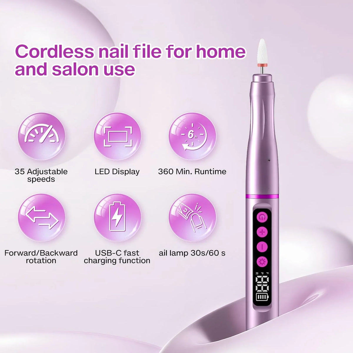 3-IN-1 Professional 35,000RPM Electric Nail DrillPortable Rechargeable Low Noise, Suitable For Manicure And Pedicure - USB Powered, Lithium Battery