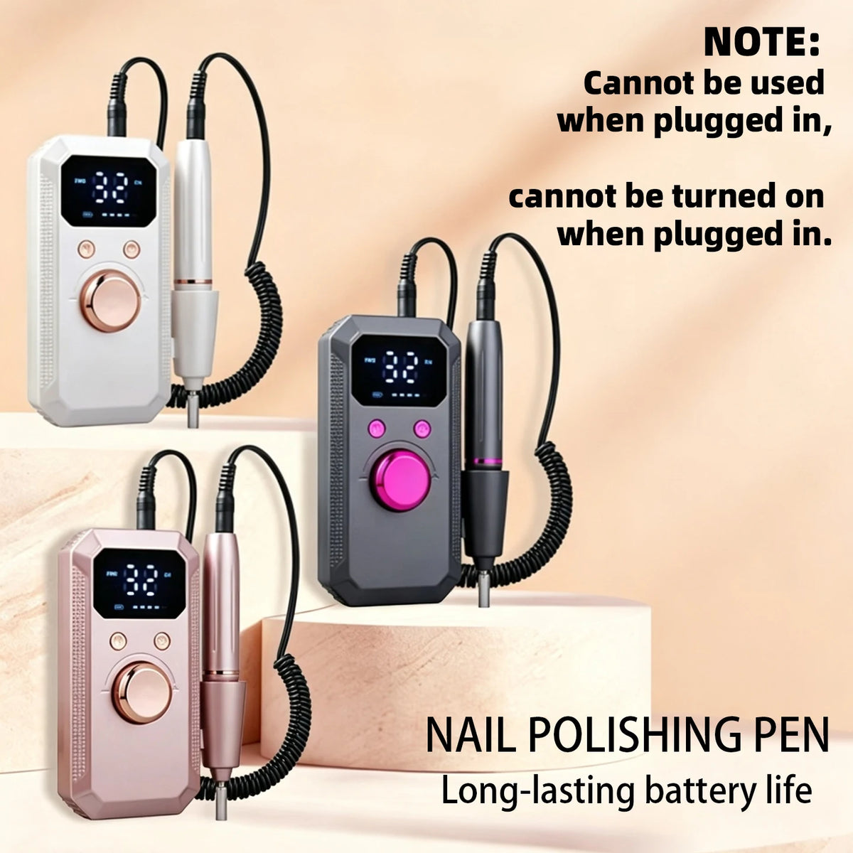 Professional Rechargeable Electric Nail Filer, Portable Cordless Nail Filer, High-Definition LED Display, Multiple Speed Settings, Nail and Pedicure Kit, Suitable for Polishing, Filing, and Removing Acrylic Gel Nails, Ideal H