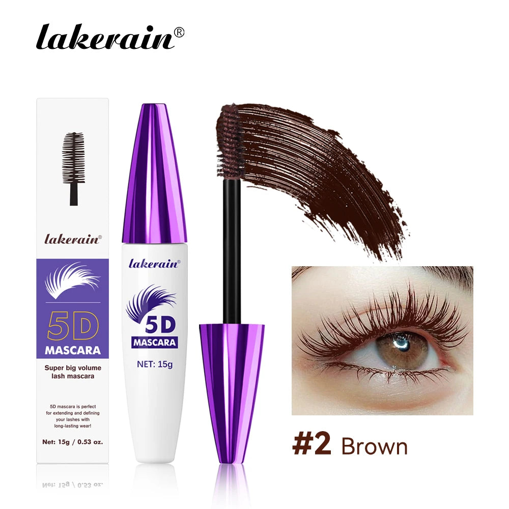 Lakerain 5D Mascara Eyelashes Waterproof Nourishing Smudge-Proof Lengthening Long-Lasting Intense Black Mascara Eye Makeup
