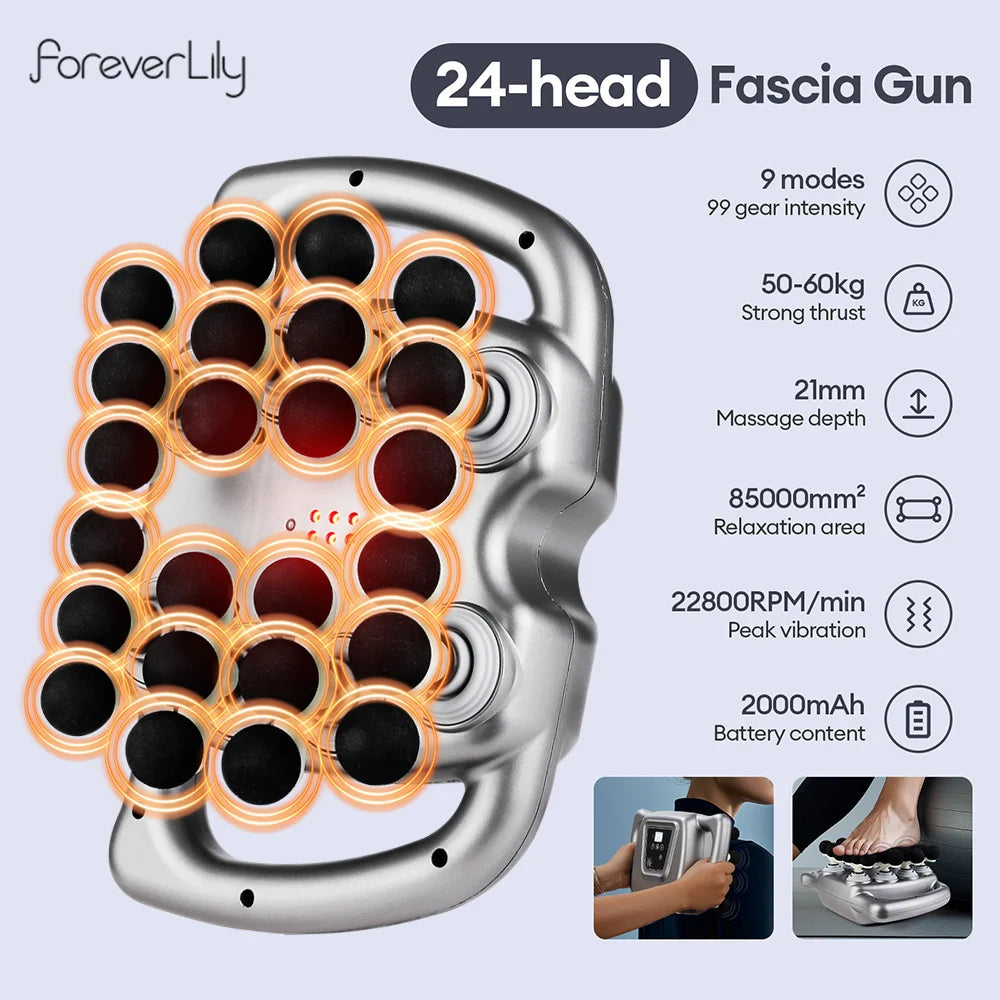 Foreverlily 24 Head Fascia Massage Gun With Adjustable Intensity