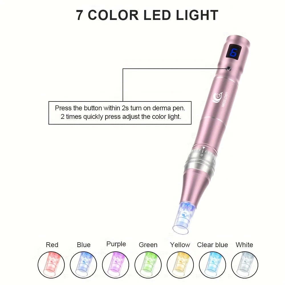 7 Color Led Light Derma Pen L6 Facial Massager With 10Pcs DermaPen Replacement Tips 0.25MM