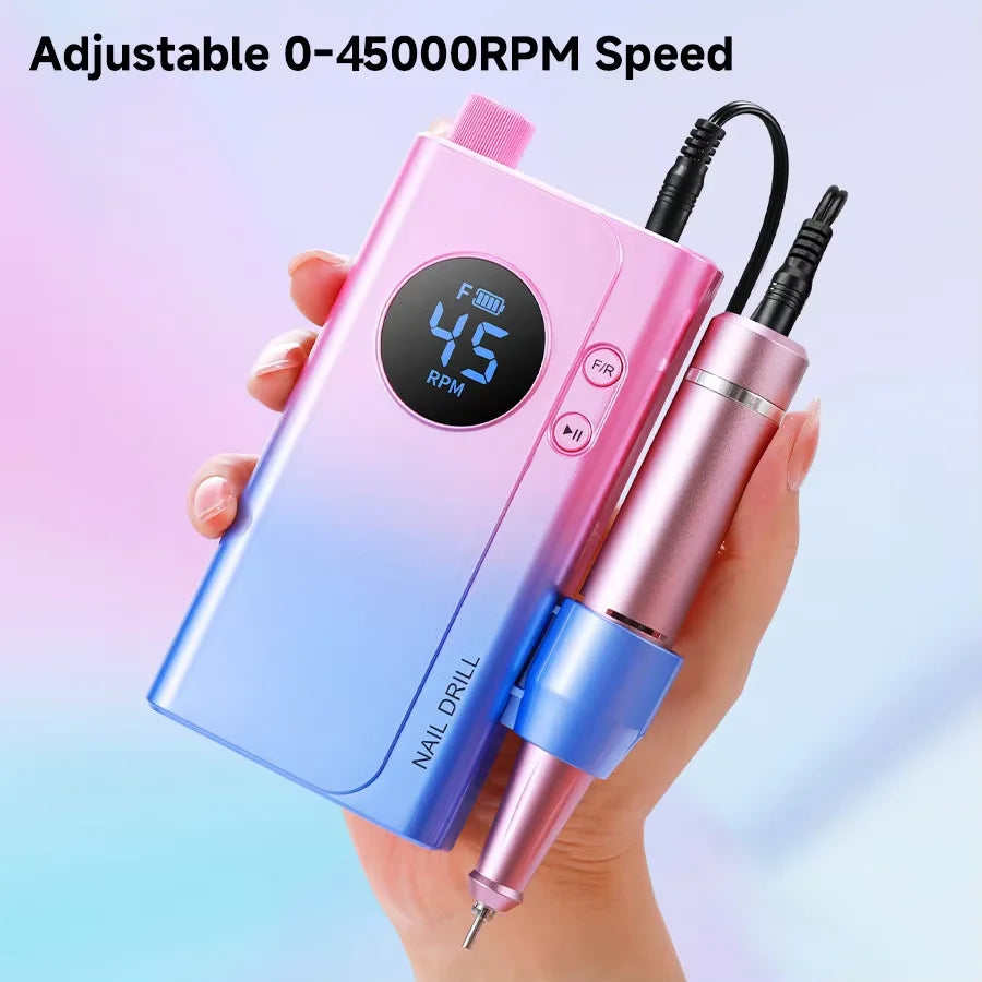 45000RPM Rechargeable Nail Drill Machine Portable Electric Nail File LCD Display USB Charging Manicure Pedicure Kit Gel Acrylic Nail Polisher Salon Nail Art Tools And Home Use For All Festival Gifts