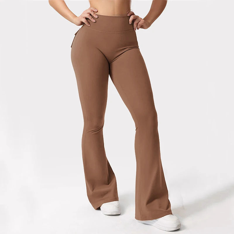 Women's Yoga Flare Trousers High-Waisted Wide-Leg With Pockets