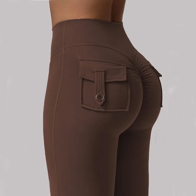 Women's Yoga Flare Trousers High-Waisted Wide-Leg With Pockets