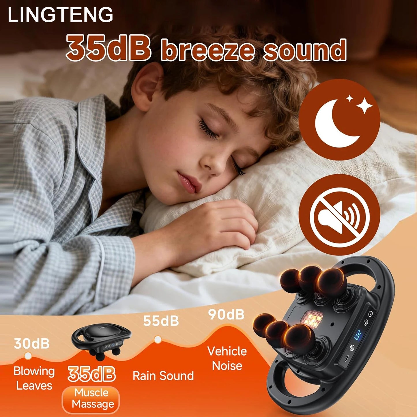 Lingteng Handheld Percussion Massage Gun With Six Interchangeable Heads