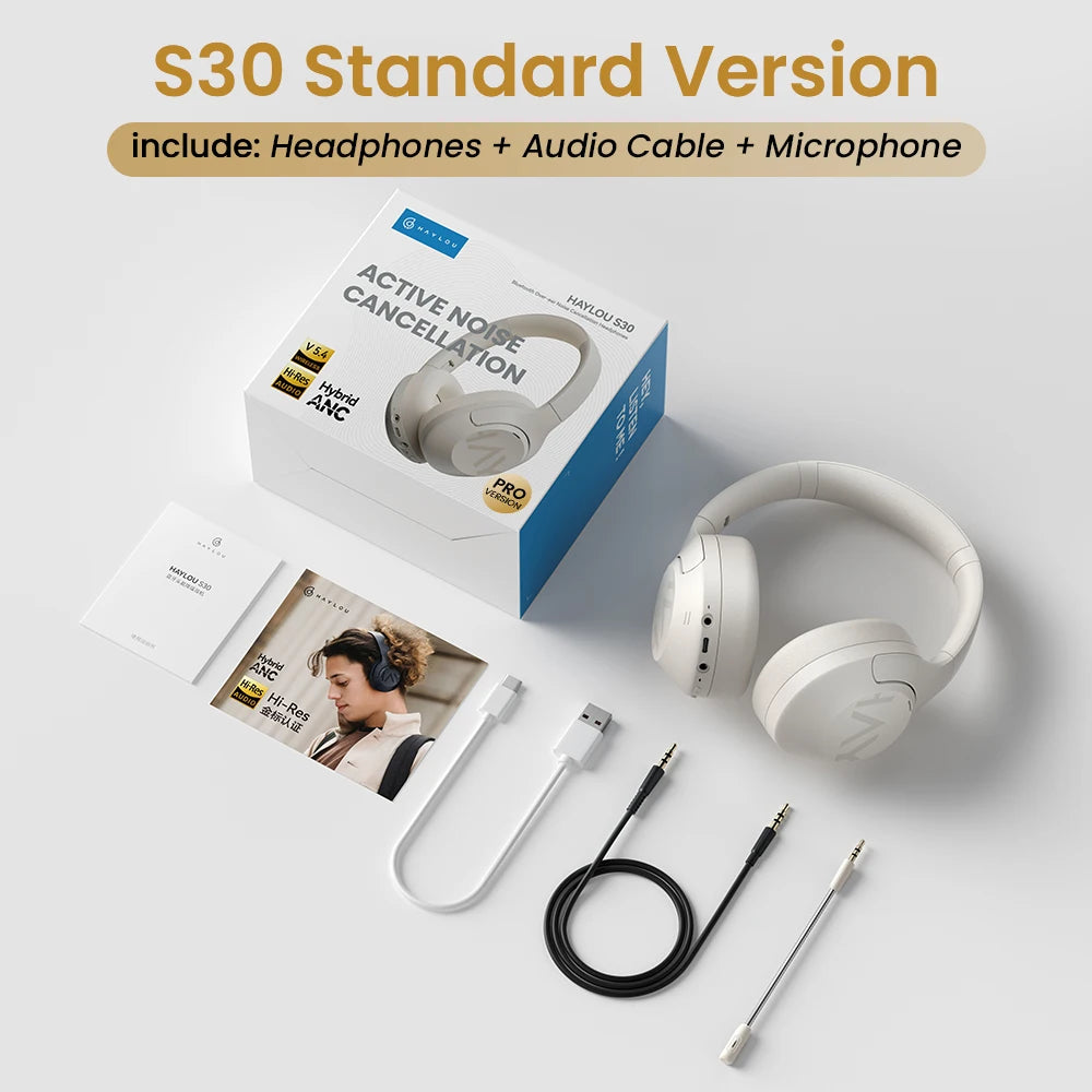 HAYLOU S30 ANC Headphones  Wireless Bluetooth 5.4 Hi-Res Headsets 43dB Adaptive Noise Cancelling Earphones 40mm Driver 80H