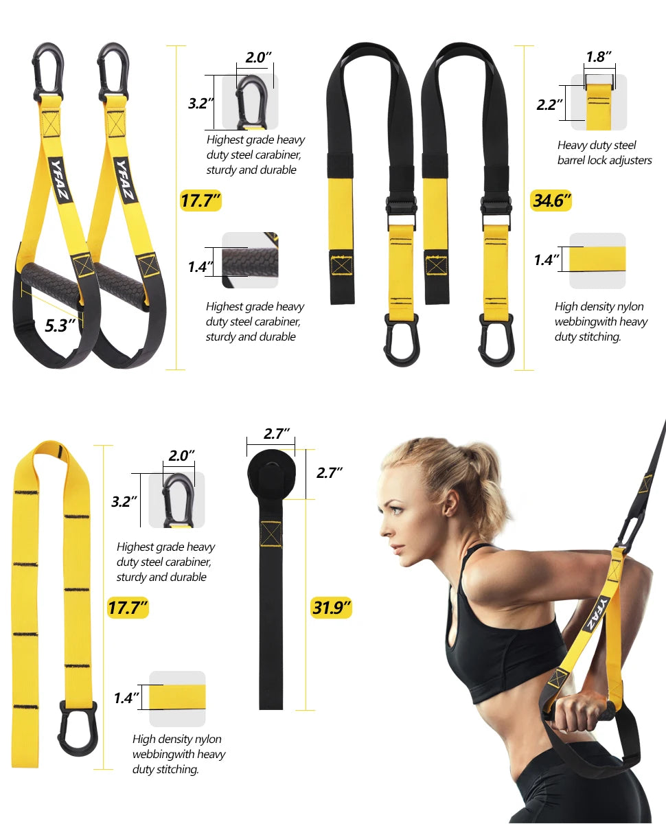 YFAZ Suspension Resistance Training Kit, Adjustable BucklePositions Straps (2-3m), Door Anchor, Easy Setup & Use,Travel-Friendly Trainer, Enhancing Balance, Durable PolyesterFiber for Gym Outdoor, Easy Setup And Use, Travel-F