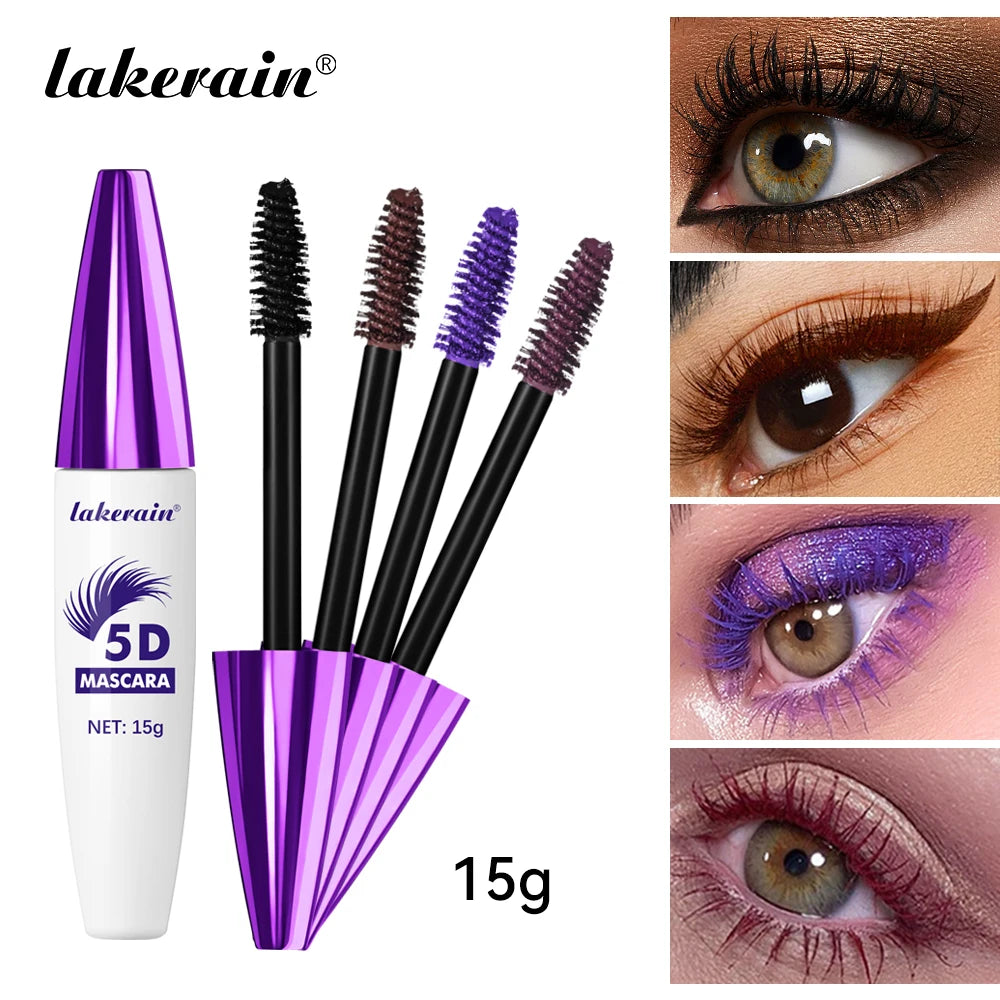 Lakerain 5D Mascara Eyelashes Waterproof Nourishing Smudge-Proof Lengthening Long-Lasting Intense Black Mascara Eye Makeup