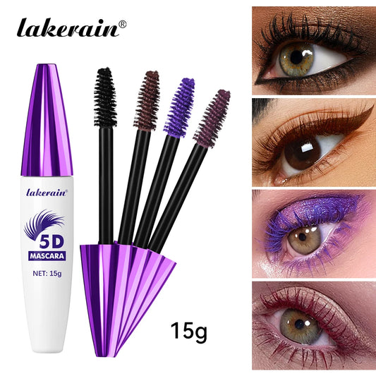 Lakerain 5D Mascara Eyelashes Waterproof Nourishing Smudge-Proof Lengthening Long-Lasting Intense Black Mascara Eye Makeup