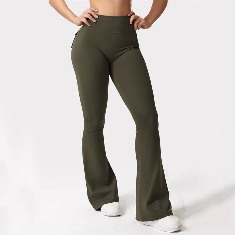 Women's Yoga Flare Trousers High-Waisted Wide-Leg With Pockets