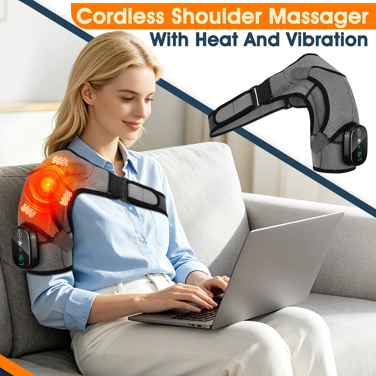 Cordless Electric Heating Shoulder Massager Vibration Shoulder Brace Massage Support Belt Adjustable Hot Compress Shoulder Shawl
