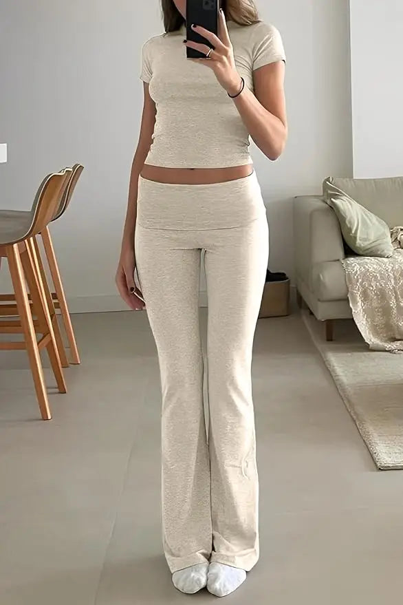 Womens Two Piece Sports Leisure Yoga Set Knit Top And Pants