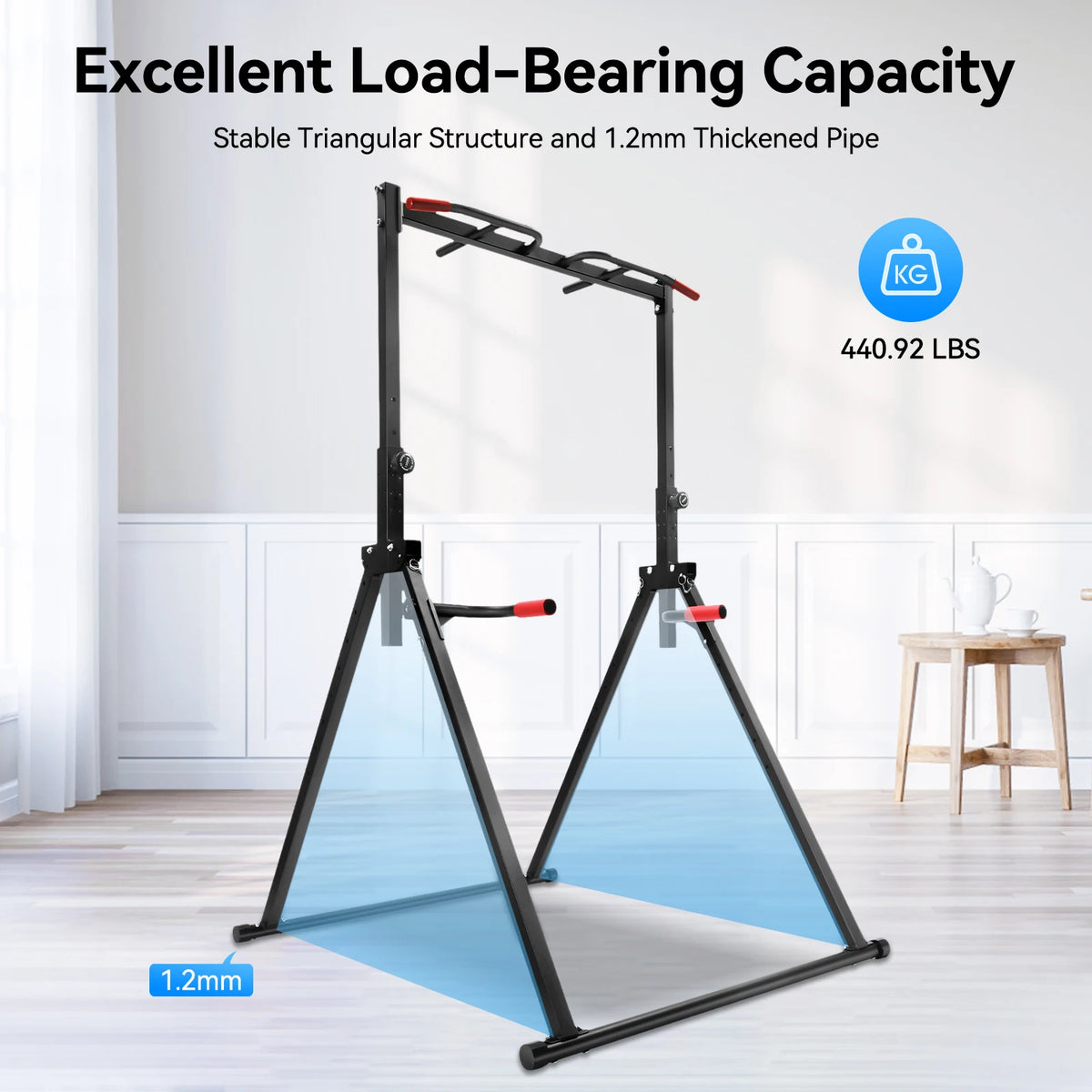 Adjustable Pull Up Station Home Foldable Strength Training Equipment Triangular Horizontal Bar, 200kg Load for Home & Gym