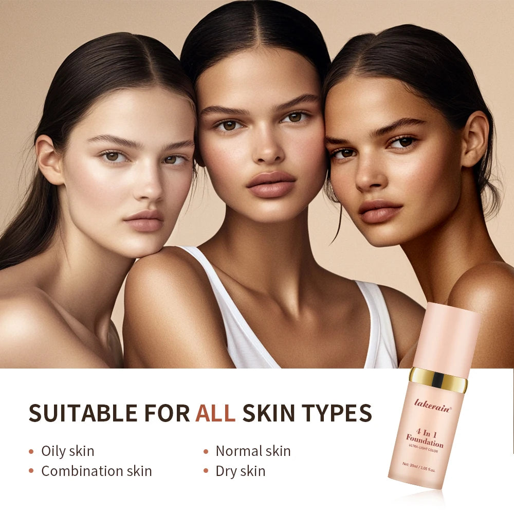 4 In 1 Color Changing Foundation Hydrating Moisturizing Long Lasting Waterproof Travel Full Coverage Makeup Base Smooth Natural Skin Tone Daily Facial Make Up Concealer Primer