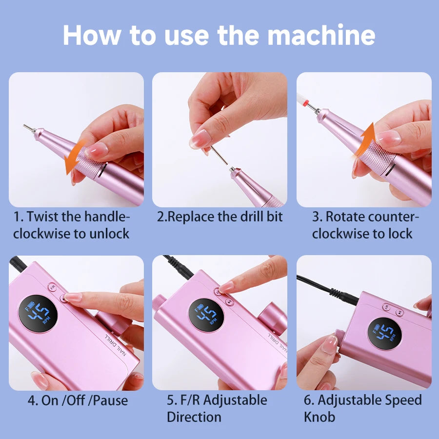 Cosprysmal Cordless Electric Nail Drill with Adjustable Speed for Manicures