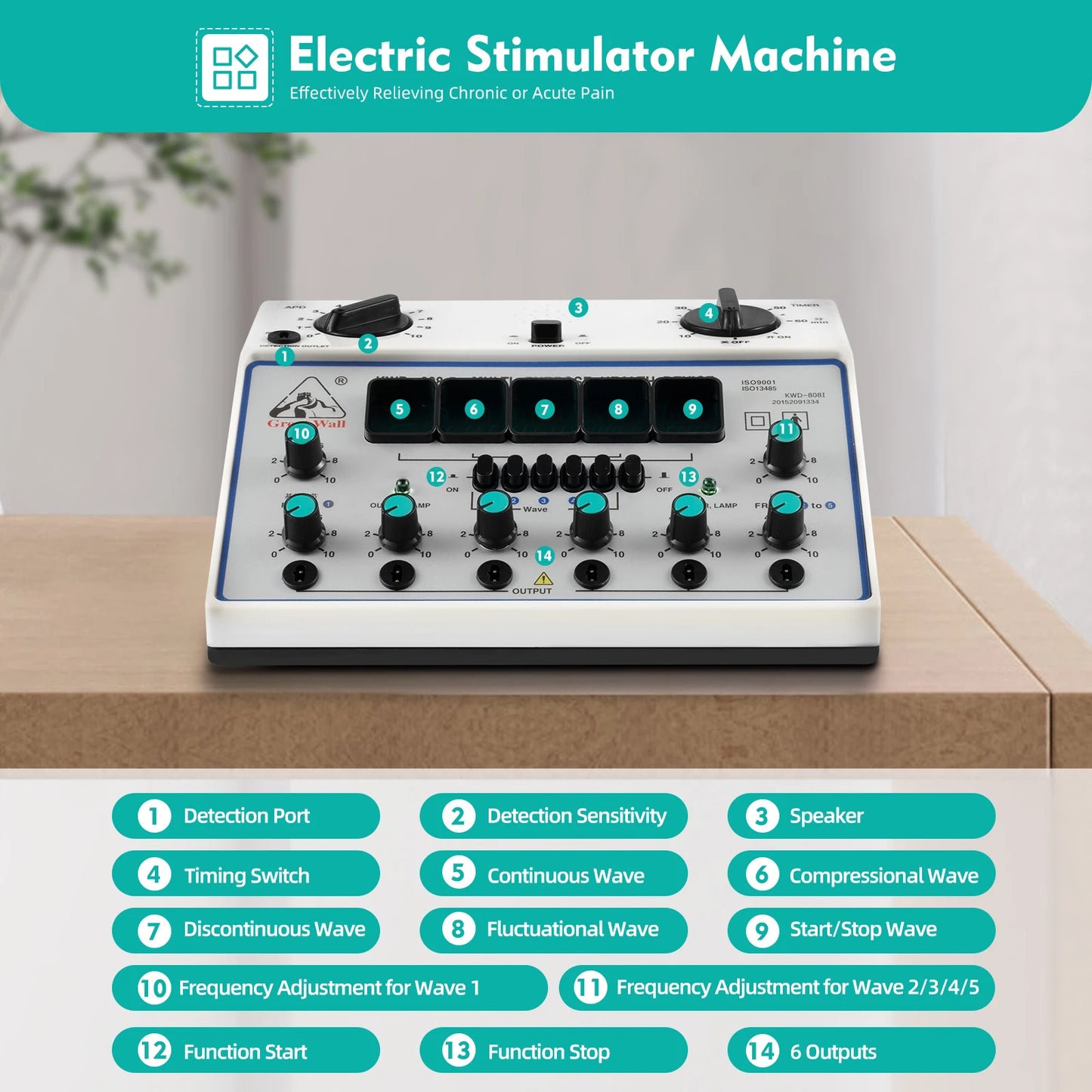 KWD808-I Electric Impulse Acupuncture Therapy 6-Output Patch Massager