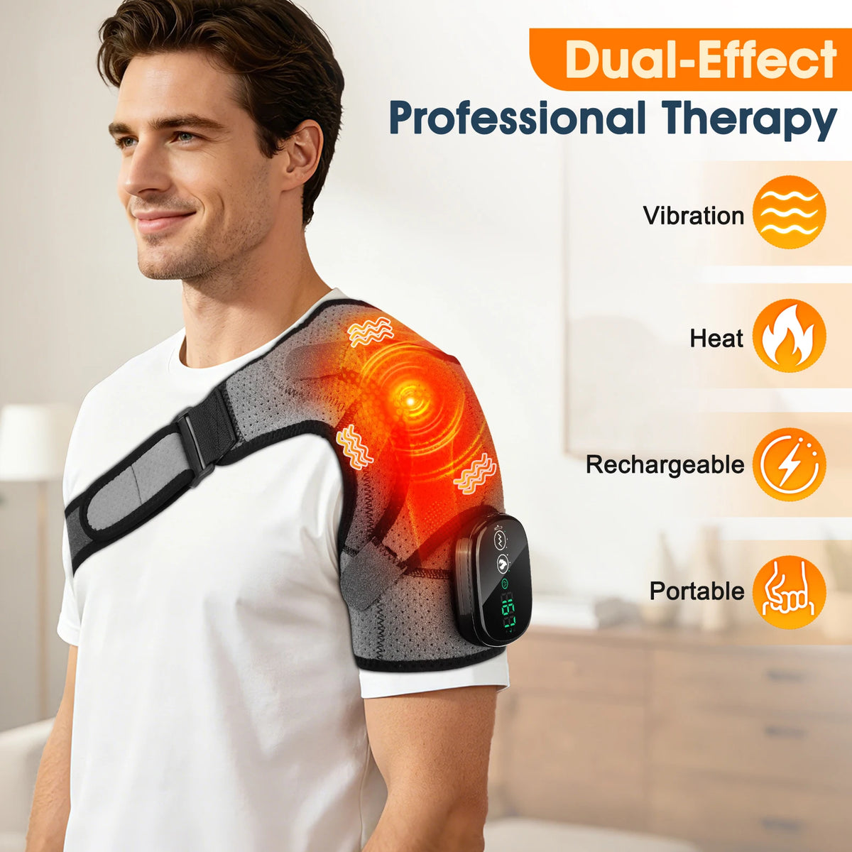 Cordless Electric Heating Shoulder Massager Vibration Shoulder Brace Massage Support Belt Adjustable Hot Compress Shoulder Shawl
