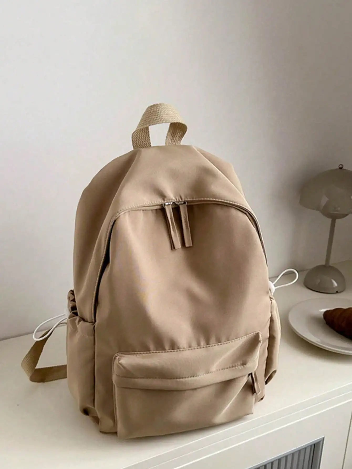Fashion Casual Solid Color Student Backpack Foldable Multi Compartment Large Capacity Backpack Suitable for Daily Campus Life
