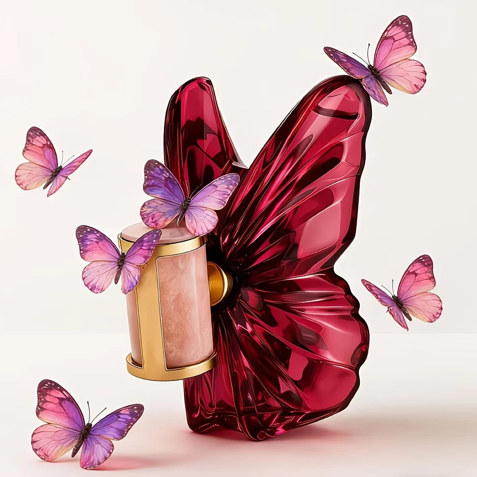 LA Bom. b.A 2.7oz female perfume, fresh flower and fruit fragrance, dragon fruit integration, unique butterfly design